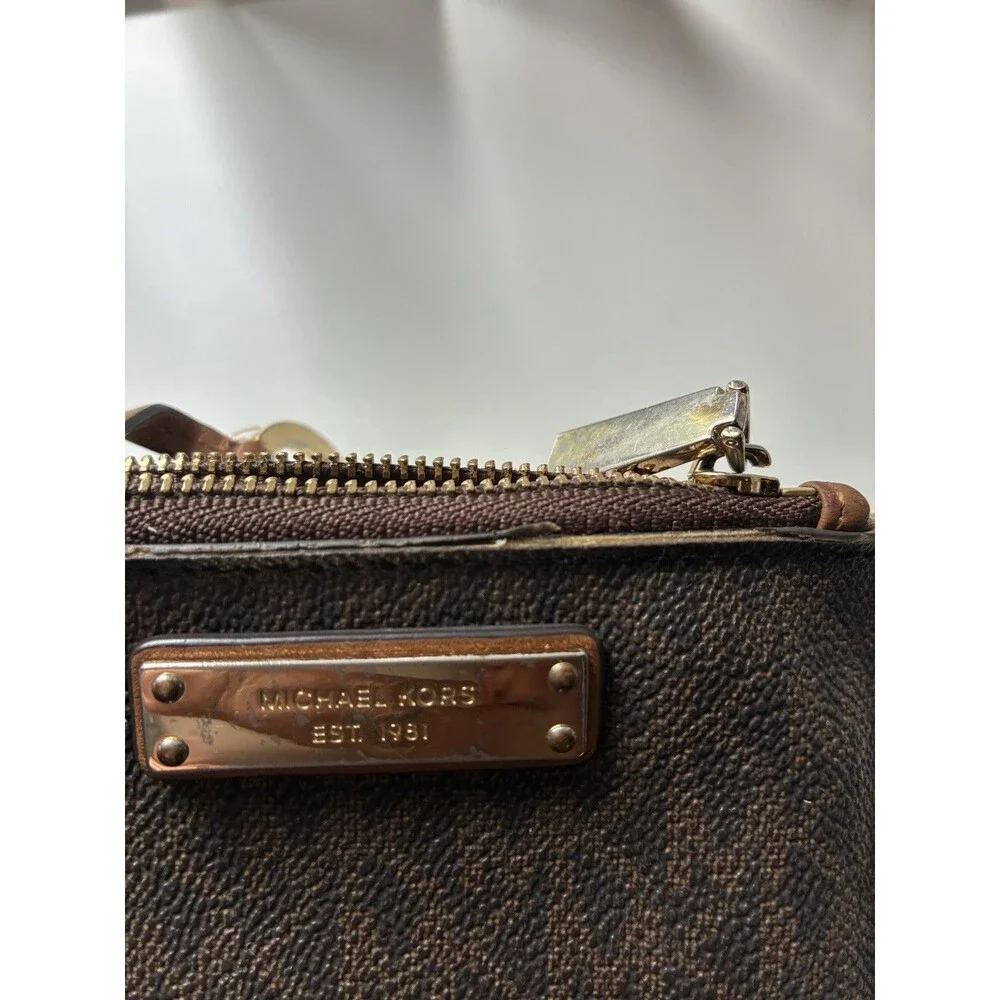 Michael Kors Brown Wristlet - MK Logo- ID Window- Zip Compartment- Pre-Owned
